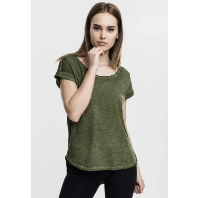 Abbildung von Urban Classics Ladies LONG BACK Shaped Spray DYE TEE Tshirt basic, Damen, Größe: Large, Olive