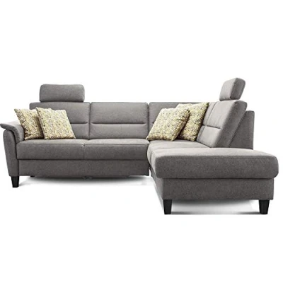Abbildung von Cavadore Schlafsofa Palera mit Federkern / L Form Sofa Bettfunktion 236 x 89 212 Büffellederoptik Hellgrau