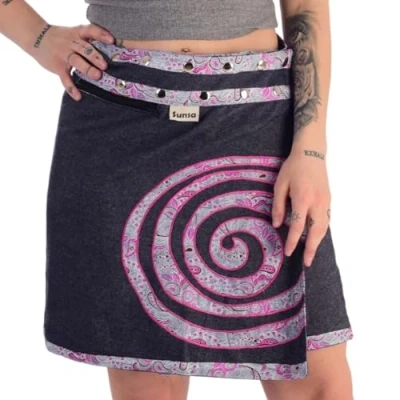 Abbildung von Sunsa Damen Rock Minirock Sommerrock Wickelrock aus Jeans &amp; Baumwolle, 2 Röcke in einem, Größe verstellbar, Frau Bekleidung, Blauer kurz Jeansrock Geburtstag Geschenk für Frauen 15738