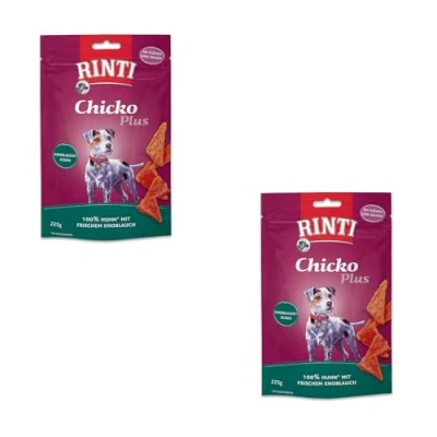 Abbildung von Rinti Chicko Plus Knoblauchecken 3er Pack 3 x 225 g Hühnerfilet mit frischem Knoblauch Ohne Fleischmehle, Soja oder andere Zusatzstoffe Schonend luftgetrocknet