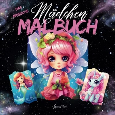 Abbildung von das magische Mädchen Malbuch: 50 hochwertige Malvorlagen für grenzenlosen Spaß, perfekte Geschenk Einhorn , Feen und Meerjungfrauen Fans