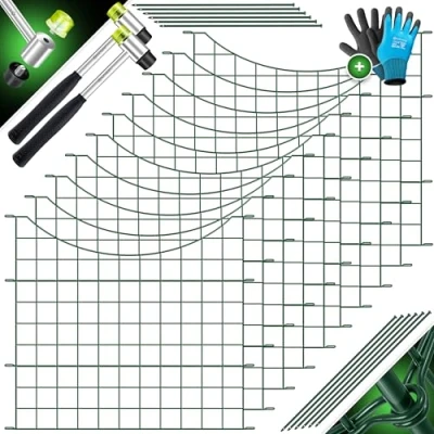 Abbildung von KESSER® Teichzaun Gartenzaun Steckzaun Komplettset Metall 10x Unterbogen Rund Inkl. Handschuhe, 2x Hammer + 12 Befestigungsstäben, Zaun zum stecken für Garten, Gitterzaun Set Freigehege Tiere