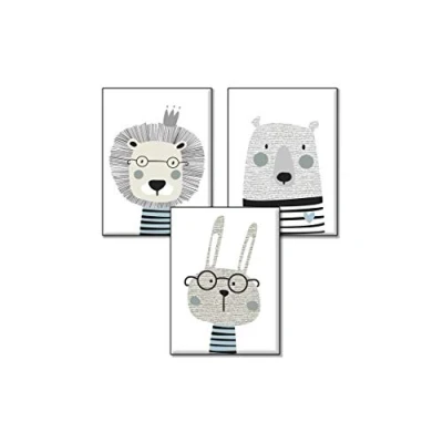 Abbildung von 4Good Bilder Kinderzimmer Modern Nordic Moon Stars Sun Sonne mond Sterne Set Jungen mädchen babyzimmer (Löwe Blau A4)