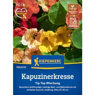 Abbildung von Kiepenkerl Kapuzinerkressesamen Tip Top Mischung 1062450 pflegeleichte Kapuzinerkresse mit vielfältigen Blütenfarben Wildblumensamen, Blumenwiese