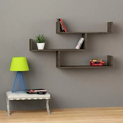 Abbildung von HOCUS PICUS Wandregal mit 3 Ebenen Modernes Holz Bücherregal für Wohnzimmer, Schlafzimmer, Büro 120x23x66 cm Dunkelbraun