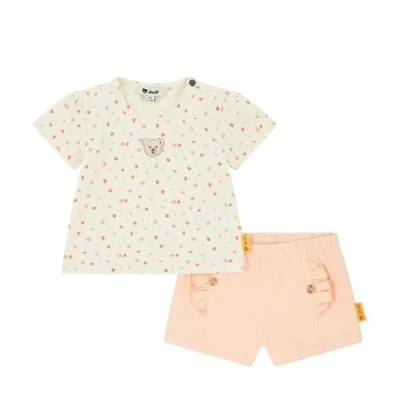 Abbildung von Steiff Set Shorts mit T Shirt Kurzarm EU Größe 80 Antique White, Sommerhose kombiniert einem für jeden Anlass, lockere Bequeme Passform