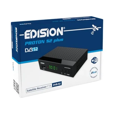 Abbildung von EDISION Proton S2 Plus Full HD Satelliten Receiver FTA, 2in1 Fernbedienung, Unicable tauglich (DVB S2, HDMI, SCART, S/PDIF, USB, LAN, USB WiFi Support, Vorinstallierte deustche Programmliste)