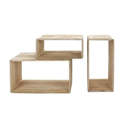 Abbildung von Bubble Store 3er Set Wandregal rechteckig, Holz Würfel Hängeregal, Breite 35/40/45 cm, Natur Schweberegal