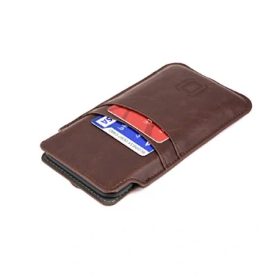 Abbildung von Dockem Handyhülle mit 2X Kartenfach für iPhone 11 Pro, XS und X: Schlanke Handytasche im Brieftaschenstil aus Kunstleder Vintage Stil [Braun]