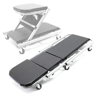 Abbildung von Wiltec 2 in 1 Montageliege &amp; Werkstattsitz 90 x 41,5 12,5 cm, bis 150kg, Werkstatthocker mit gepolsterter Liegefläche 6 Lenkrollen, Montagliege, Rollbrett