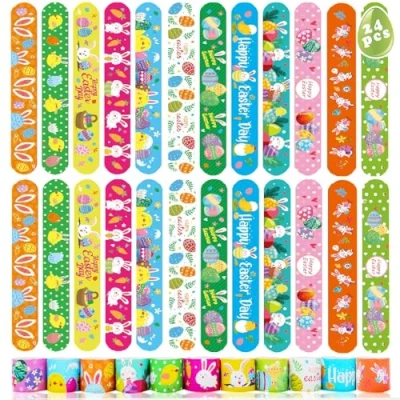 Abbildung von Acuiwer Schnapparmband Kinder Slap Armbänder Mitgebsel Kindergeburtstag Rennen/Valentinstag/Dinosaurier/Ostern/Plazt/Tier/Einhorn/Meerestiere Party Bracelet (Neu Ostern 24 Stück)