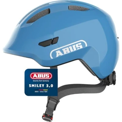 Abbildung von ABUS Kinderhelm Smiley 3.0 Fahrradhelm mit tiefer Passform, kindergerechten Designs &amp; Platz für einen Zopf Mädchen und Jungs Blau (shiny blue), Größe S