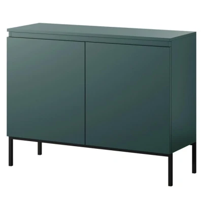Abbildung von Selsey Kommode Schrank Aufbewahrungsschrank 100 cm 2 Türen 4 Fächer Dunkelgrün Schwarze Beine Bemmi