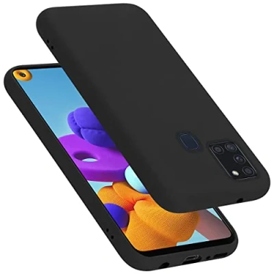 Abbildung von Cadorabo Hülle kompatibel mit Samsung Galaxy A21s Silikon Handyhülle für Case aus flüssigem stoßfeste dünne TPU Schutzhülle Liquid SCHWARZ