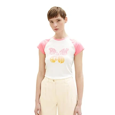 Abbildung von TOM Tailor Denim MIT Print Tshirt print, Damen, Größe: Medium, Gardenia white
