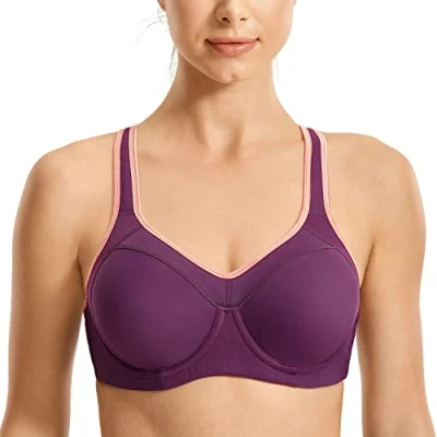 Abbildung von SYROKAN Damen Sport BH Starker Halt Bügel Push Up Ringerrücken Gepolstert Fitness dunkel lila 70D