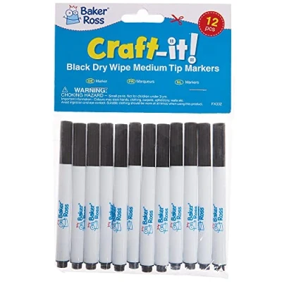 Abbildung von Baker Ross FX332 Großpackung Schwarze Whiteboard Marker Stifte 12 Stück, Stifte, Filzstifte Set, Set