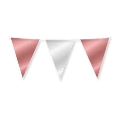 Abbildung von PD Party 7031072 Foil Bunting Vereiteln Wimpelkette, Doppelseitig, Dreieckig, Partei Dekoration Flaggen, Roségold/Silber, 1000cm Länge x 30cm Breite 0.1cm Höhe