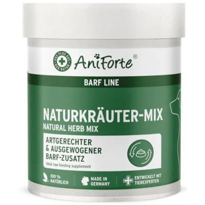 Abbildung von AniForte Barf Naturkräuter Mix für Hunde 250 g Unterstützt Verdauung, optimiert Immunsystem, Kräuter mit Enzymen, Chlorophyll &amp; Vitaminen, Perfekter Zusatz als Naturprodukt