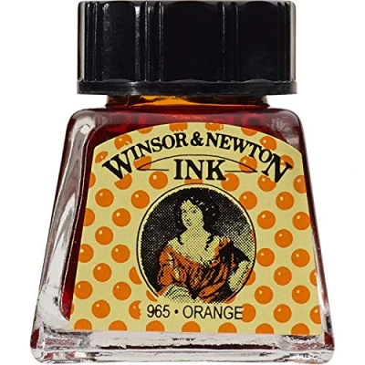 Abbildung von Winsor &amp; Newton 1005449 Drawing Inks Zeichentusche für Kalligraphen, Illustratoren, Grafikern, Künstler wasserbeständige Farben, herrvorragender Transparenz, 14ml Flasche Orange
