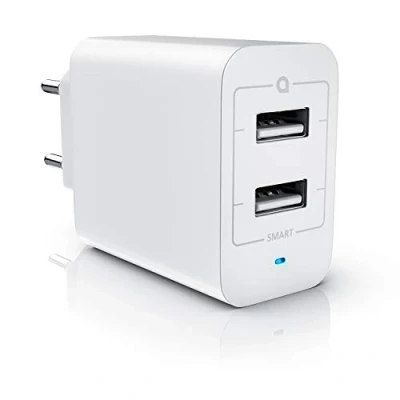 Abbildung von CSL USB Netzteil Ladegerät Ladeadapter 2 Port Adapter mit Power LED 24 Watt 4800mA insgesamt max. 2400mA je Charger Geeignet für Handy Smartphone Tablet weiß