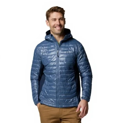 Abbildung von Columbia Men&#039;s Powder Pass Hybrid Hooded Jacket, Puffer Dark Mountain/Collegiate Navy, XL