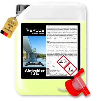 Abbildung von ABACUS® Flüssigchlor 1315 % 5L Kanister Poolchlor zur Desinfektion von Pool &amp; Schwimmbad Hochwirksames Aktivchlor Für klare Wasserqualität Dauerchlorung und Stoßchlorung