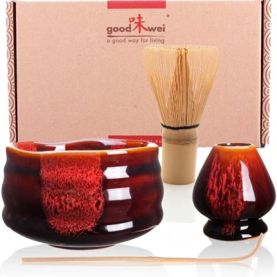 Abbildung von Goodwei Teeservice Matcha Set &quot;Akai&quot; 80 mit Teeschale, Matchabesen und Besenhalter (4 tlg), 1 Personen, Keramik
