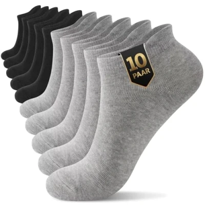 Abbildung von YouShow 10 Paar Sneaker Socken Herren und Damen, Baumwolle Kurze Socken, Halbsocken Sportsocken Unisex, Schwarz Grau 39 42