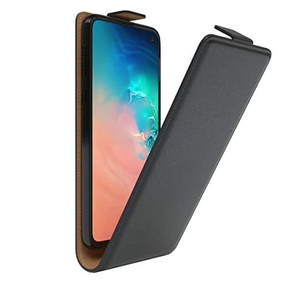 Abbildung von EAZY Case Hülle kompatibel mit Samsung Galaxy S10e Flip Cover zum Aufklappen, Handyhülle aufklappbar, Schutzhülle, Flipcover, Flipcase, Flipstyle vertikal klappbar, aus Kunstleder, Schwarz