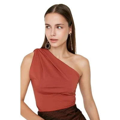 Abbildung von TRENDYOL Damen Einfarbig Dünn Strick Bodysuit, Zimt, 32