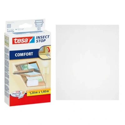 Abbildung von tesa Fliegengitter Gewebe Insect Stop Comfort für Fenster 1.2 m : 1.4 m, (Packung, 1 St., Fliegennetz, Klettband), Insektenschutzgitter Dachfenster individuell zuschneidbar weiß