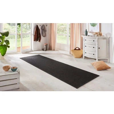 Abbildung von BT Carpet Nature Läufer In und Outdoor Schlingen Küchenläufer Rutschfest Flachgewebe Kurzflor Woll Optik Fineloop Küchenteppich für Flur, Küche, Garten, Terrasse, Badezimmer Anthrazit, 80x450cm