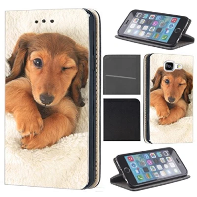 Abbildung von KX Mobile Hülle für Samsung A20e Handyhülle Motiv 1329 Dackel Welpe Hund Hundebaby Premium aus Kunstleder Beidseitig bedruckt HandyCover Galaxy