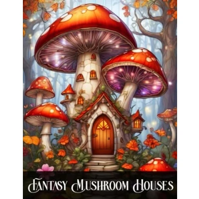 Abbildung von fantasy mushroom houses: Adult Coloring Book / Stained Glass Mushrooms Windows Patterns .For Relaxation and Stress Relief