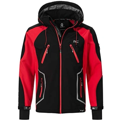 Abbildung von Rock Creek Herren Softshell Jacke Outdoor Windbreaker Übergangsjacke Anorak Kapuze Regenjacke Winterjacke Herrenjacke Jacket H 230 Schwarz L