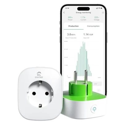 Abbildung von Smart WLAN Steckdose mit Strommessung EIGHTREE, Stromzähler für Balkonkraftwerk Bidirektionale Messung von Stromverbrauch&amp;Erzeugung in Mini PV Balkonkraftwerken Nur 2.4G
