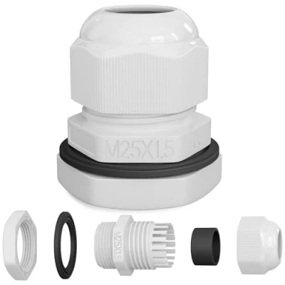 Abbildung von hb digital 1х Kabelverschraubung M25 für 11 15mm Kabeldurchmesser IP68 staub &amp; wasserdicht mit Gummidichtung Gegenmutter Klemmlamellen Stopfbuchse Isolation Kabeleinführung Weiss