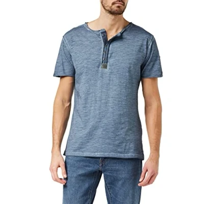 Abbildung von Key Largo T Shirt für Herren Arena button vintage Look MT00023 mit Knopfleiste unifarben kurzarm slim fit
