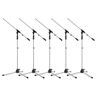 Abbildung von Pronomic Mikrofonständer MS 25C Pro 5x Set dreibeinig mit Gummifüßen Galgen in Länge und Neigung verstellbar Robuste Klemmen Schrauben Inklusive Kabelklemmen Reduziergewinde Chrom