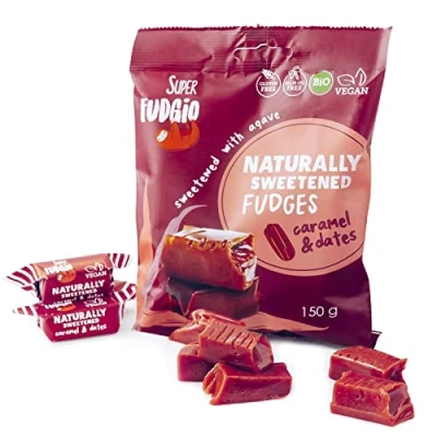 Abbildung von SUPER FUDGiO Organic Bonbons Datteln Vegan und Glutenfrei Bio Karamellbonbons ohne Palmöl mit Kokosmilch Kokosnusszucker 150g