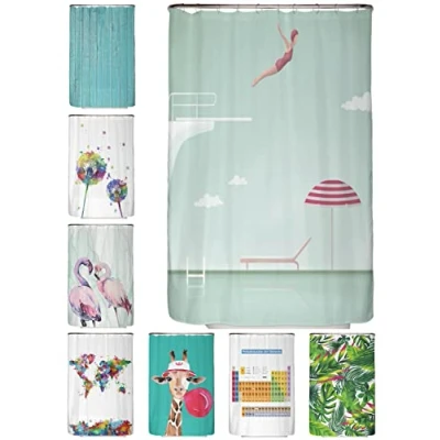 Abbildung von arteneur® Pool Anti Schimmel Duschvorhang 120 x 200 Recycelt mit Öko Tex Standard 100 Beschwerter Saum, Blickdicht, Wasserdicht, Waschbar, 8 Haken &amp; E Book