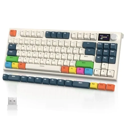 Abbildung von VGN GAME POWER RK86PRO Mechanische Gaming Tastatur Kabellos 75% Prozent TKL, 2,4G Wireless/Bluetooth/USB C, RGB Gasket Keyboard M75 QWERTY, Farbdisplay, Drehknopf, Hot Swap Linearer Schalter, Lavendel