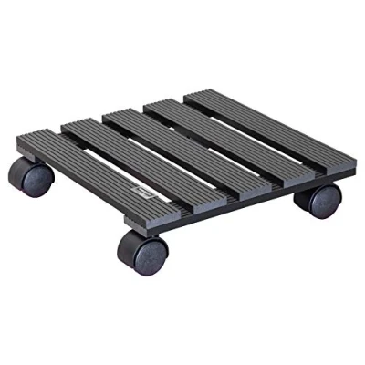 Abbildung von WAGNER Pflanzenroller WPC 29 x 8 cm I Blumenroller für Außenbereich + Innenbereich Kübelroller aus FSC® Wood Plastic Composite, anthrazit Tragkraft 60 kg 20050001