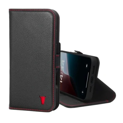 Abbildung von TORRO Hülle kompatibel mit iPhone 16+ Plus Echt Leder Standfunktion und Kartenfächern (kompatibel Offiziellen MagSafe Ladegeräten) Schwarz