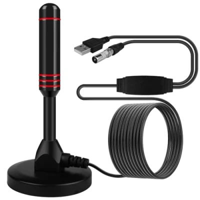 Abbildung von DVBT/DVBT2 Antenne Zimmerantenne für Fernseher, HD TV Mit Magnetfuß 5M Verlängerungskabel, Digitale Teleskopantenne 360 Empfang DTMB, ISDB, DVB T2, DMB T