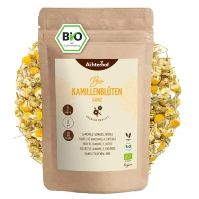 Abbildung von Kamillenblüten getrocknet Bio lose 1000g ganze in Qualität Kamillentee aus Blüten Köpfen 100% natürlich leicht bitterer und milder Geschmack vom Achterhof