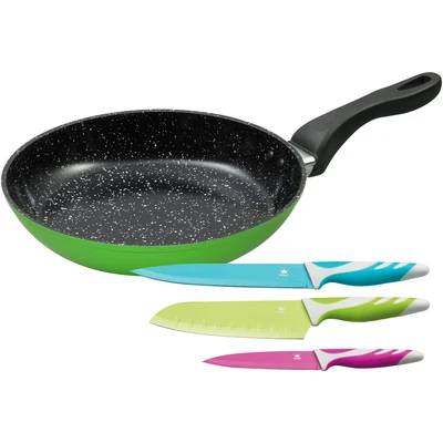 Abbildung von KING Bratpfanne, Aluminium, (Set, 4 tlg., 1 Pfanne, 3 Messer), Ø 28 cm, formstabiler Thermoboden, Induktion, Keramikbeschichtung