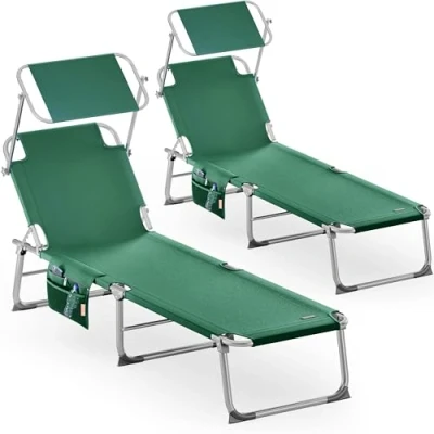 Abbildung von Casaria® 2er Set Sonnenliege Klappbar Wetterfest Gartenliege Mit Dach Aluminium Seitentasche Tragegriff bis 150kg 2 Personen Liegestuhl Leicht Grün