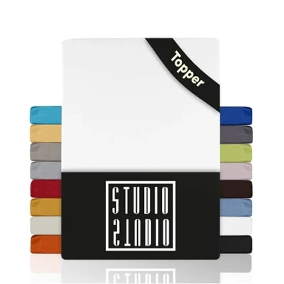 Abbildung von STUDIO Spannbettlaken Basic Topper, viele Größen, 100% Baumwolle, OEKO TEX 100, Jersey, Gummizug: rundum, (1 Stück), 90x200 cm Topper Spannbetttuch bis 14 Höhe Weiß